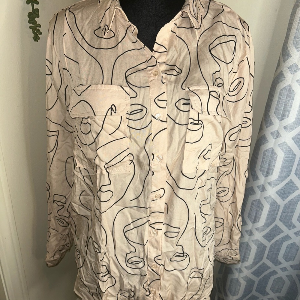 Abstract Patterned Beige Shirt - image 1